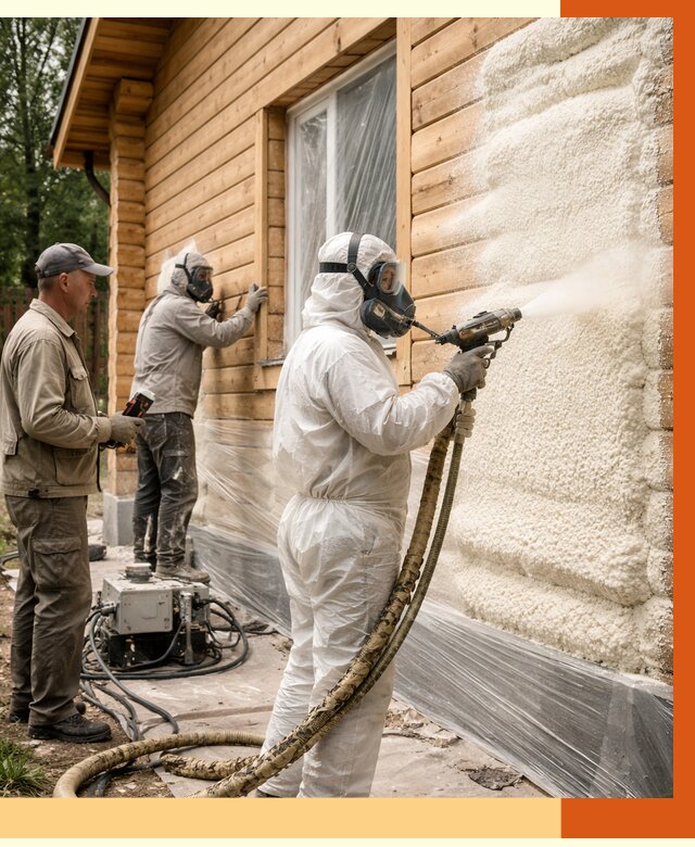 Утепление дома из бруса ППУ в Карабулаке от 3977 руб/м2 под ключ | ТепломастерКрб