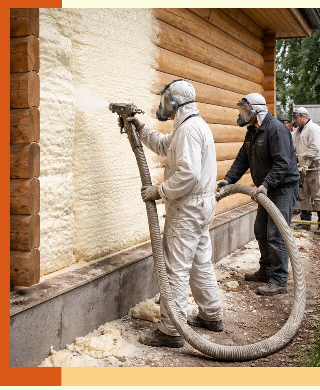 Утепление дома из бруса пенополиуретаном в Карабулаке