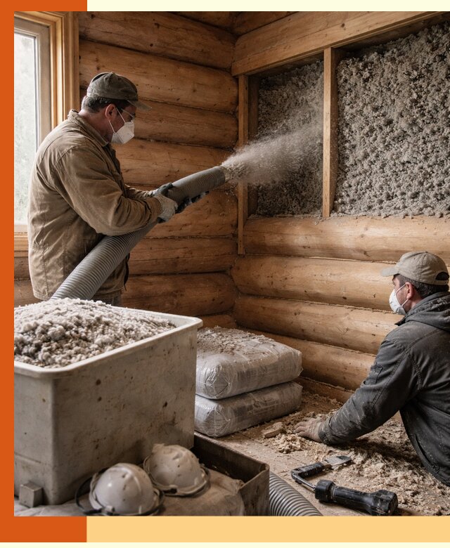 Утепление дома из бруса эковатой в Карабулаке