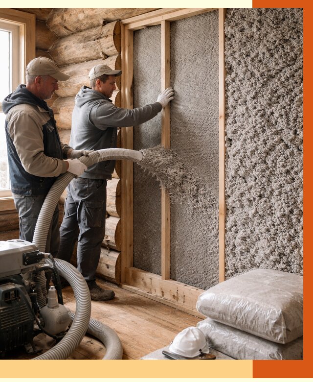 Утепление бревенчатого дома эковатой в Карабулаке от 2840 руб. | ТепломастерКрб