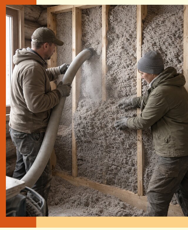 Утепление бревенчатого дома эковатой в Карабулаке