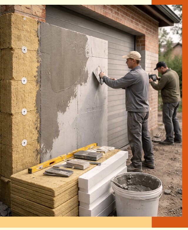 Утепление гаража снаружи в Карабулаке от 4338 руб. за м2 — наружное утепление под ключ | ТепломастерКрб