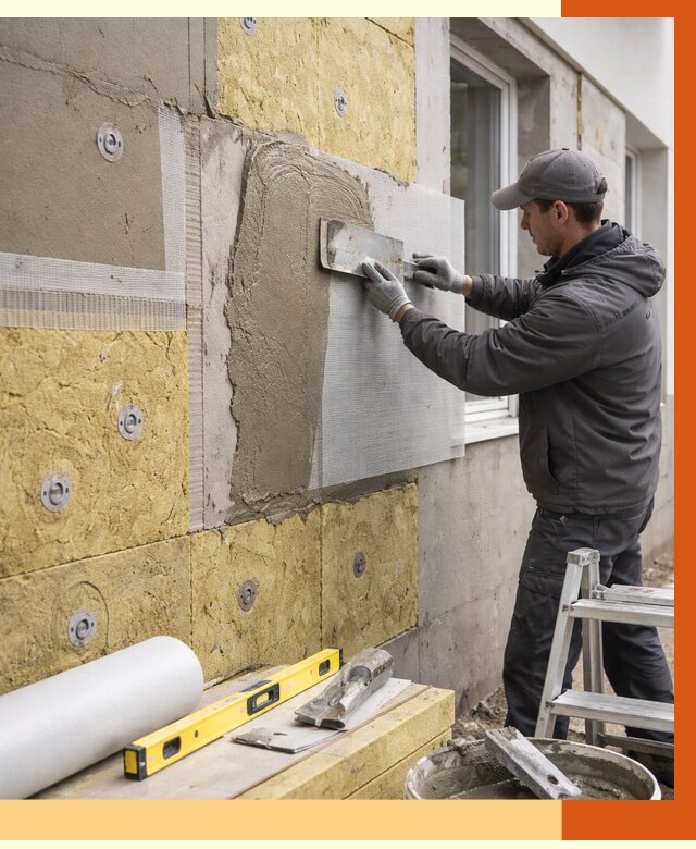 Утепление фасада под штукатурку в Карабулаке от 4338 руб/м2 — монтаж пенопластом и минватой | ТепломастерКрб