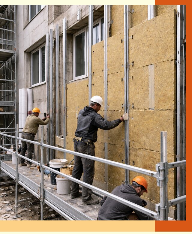 Утепление вентилируемого фасада в Карабулаке от 5784 руб/м2 — монтаж и утепление вентфасад | ТепломастерКрб