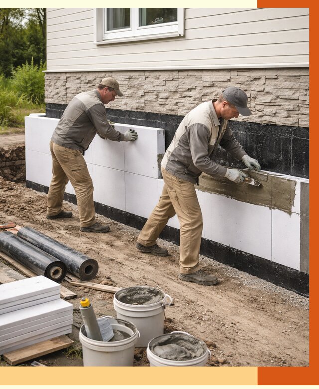 Утепление фундамента снаружи в Карабулаке от 4338 руб. за м² | ТепломастерКрб