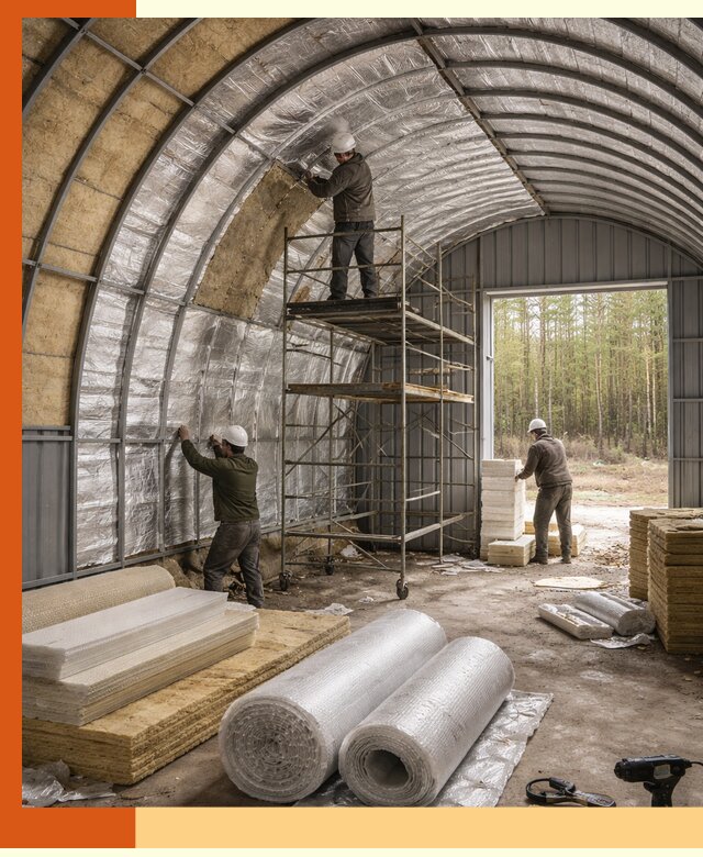 Утепление арочного ангара под ключ в Карабулаке