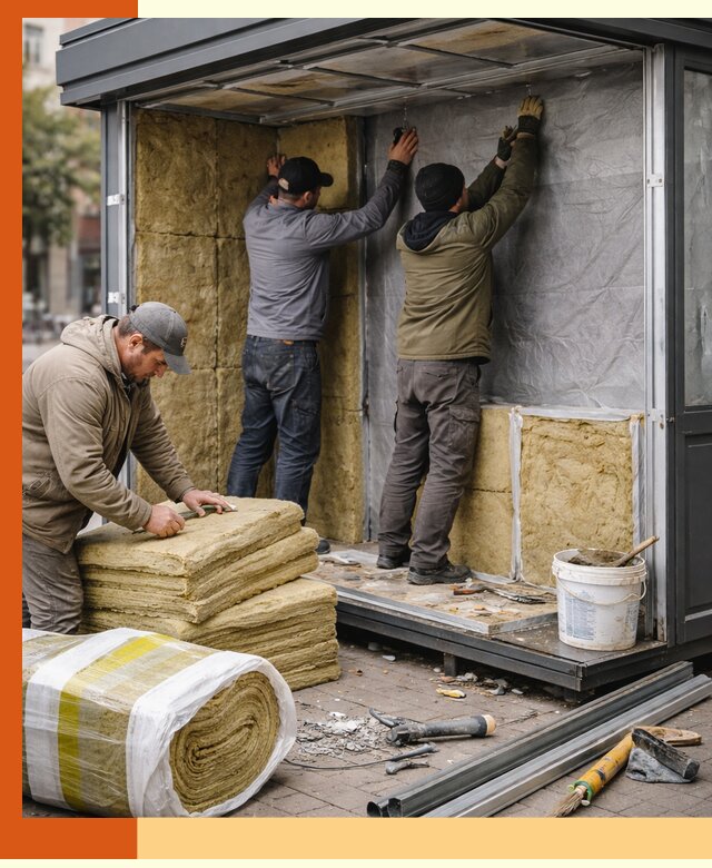 Утепление павильона шаурмы под ключ в Карабулаке