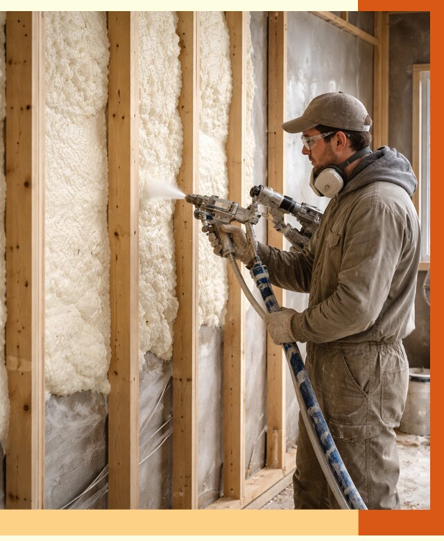 Утепление каркасной стены ППУ в Карабулаке от 4390 руб./м2 под ключ | ТепломастерКрб