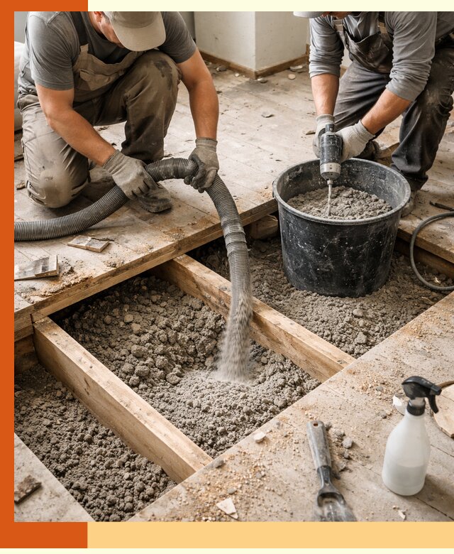 Заполнение пустот пола в Карабулаке полиуретаном и пенополистиролом