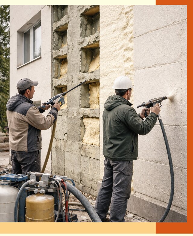 Заполнение пустот фасада в Карабулаке от 4648 руб. — утепление пустот облицовки | ТепломастерКрб