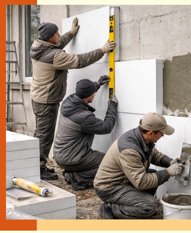 Утепление пенопластом наружных стен и фасадов в Карабулаке