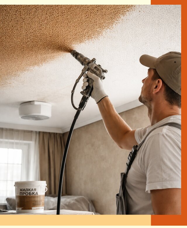 Утепление потолка жидкой пробкой в Карабулаке от 3615 руб. | ТепломастерКрб