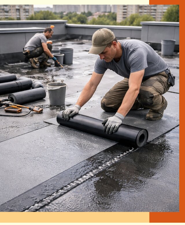 Гидроизоляция плоской кровли в Карабулаке от 4648 руб./м2 — профессионально | ТепломастерКрб